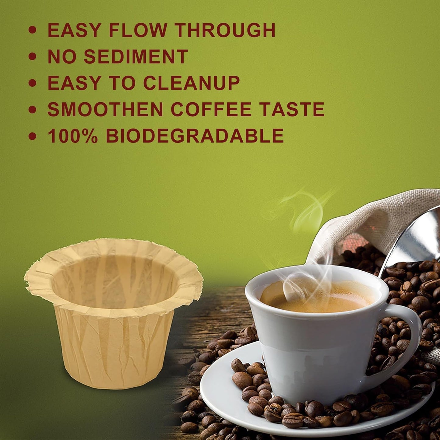 300 Count Natural Paper Filters with 2 reusable K Cups Coffee Pod,Compatible with Keurig Single Serve 1.0 and 2.0 Brewers