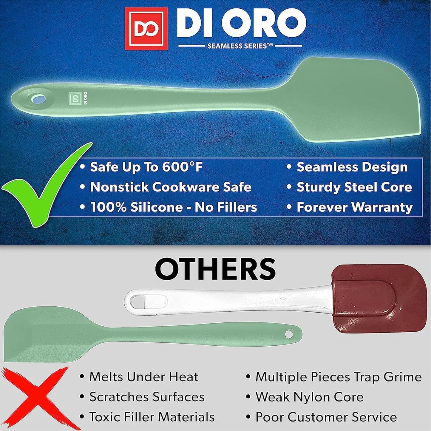 DI ORO Silicone Spatula Set - Rubber Kitchen Spatulas for Baking, Cooking, & Mixing - 600°F Heat-Resistant & BPA Free Silicone Scraper Spatulas for Nonstick Cookware - Dishwasher Safe (5pc, Sage)