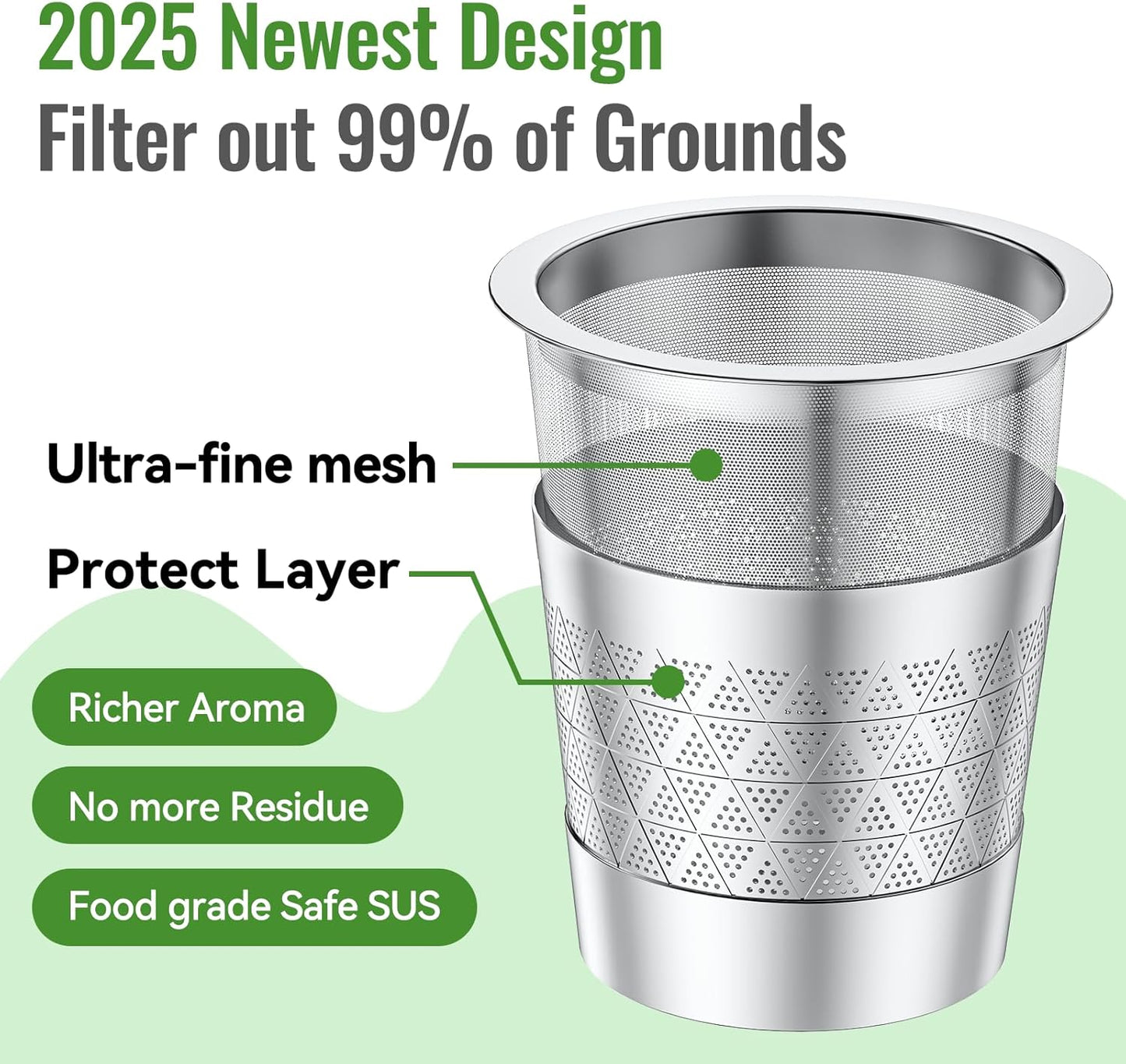 CAPMESSO Reusable K Cups for keurig: Refillable Stainless steel Coffee Pods for Keurig 1.0 Coffee Maker - Upgraded Dual-mesh Coffee Filters for Richer Coffee NO Grit, Eco-Friendly (2 Pack & 3 Rings)