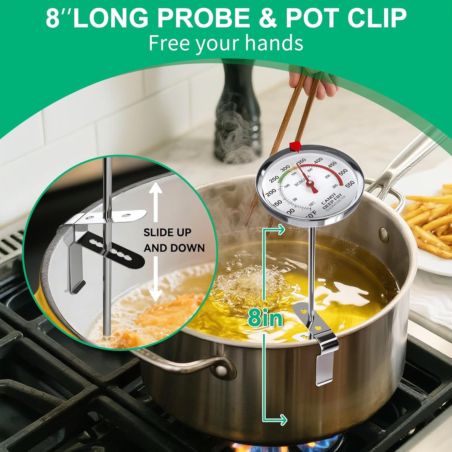 BOMATA 2-Pack Waterproof IP67 Candy Thermometers with Pot Clip, Deep Fry Oil Thermometer with Upgraded 2.5in Large Display for Cooking, Food, Turkey, BBQ, Grill... Mth400 Silver & Gray