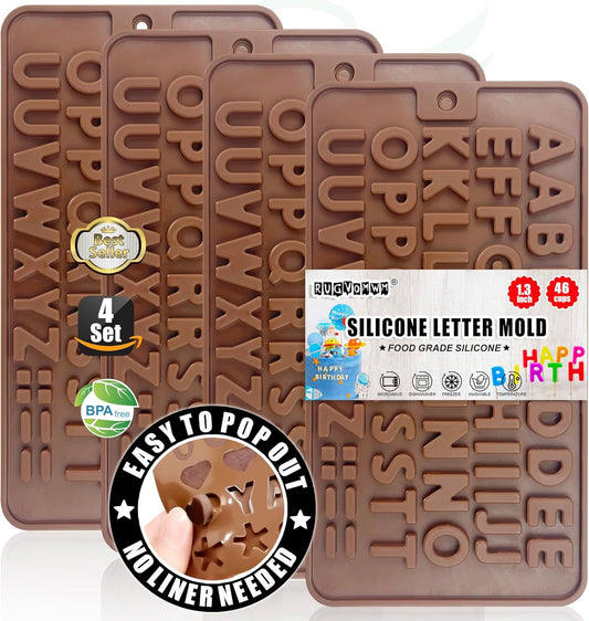 Silicone Letter Mold Chocolate Molds - Non-Stick Letter Chocolate Mold, Made of Food Grade Silicon, Perfect for Cake Decoration, Candy, Chocolate, Birthday Party - 4 Pack