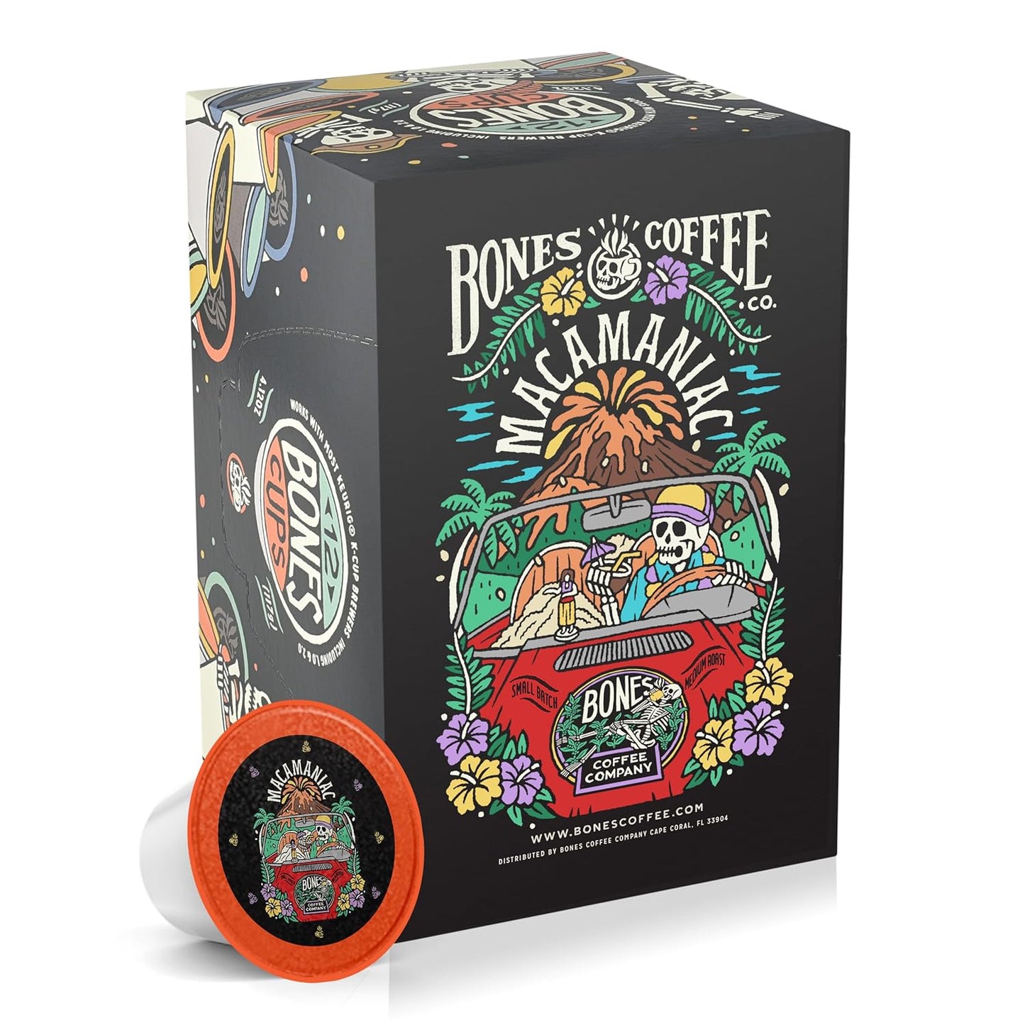 Bones Coffee Company Flavored Coffee Bones Cups Macamaniac Flavored Pods | 12ct Single-Serve Coffee Pods Compatible with Keurig 1.0 & 2.0 Keurig Coffee Maker