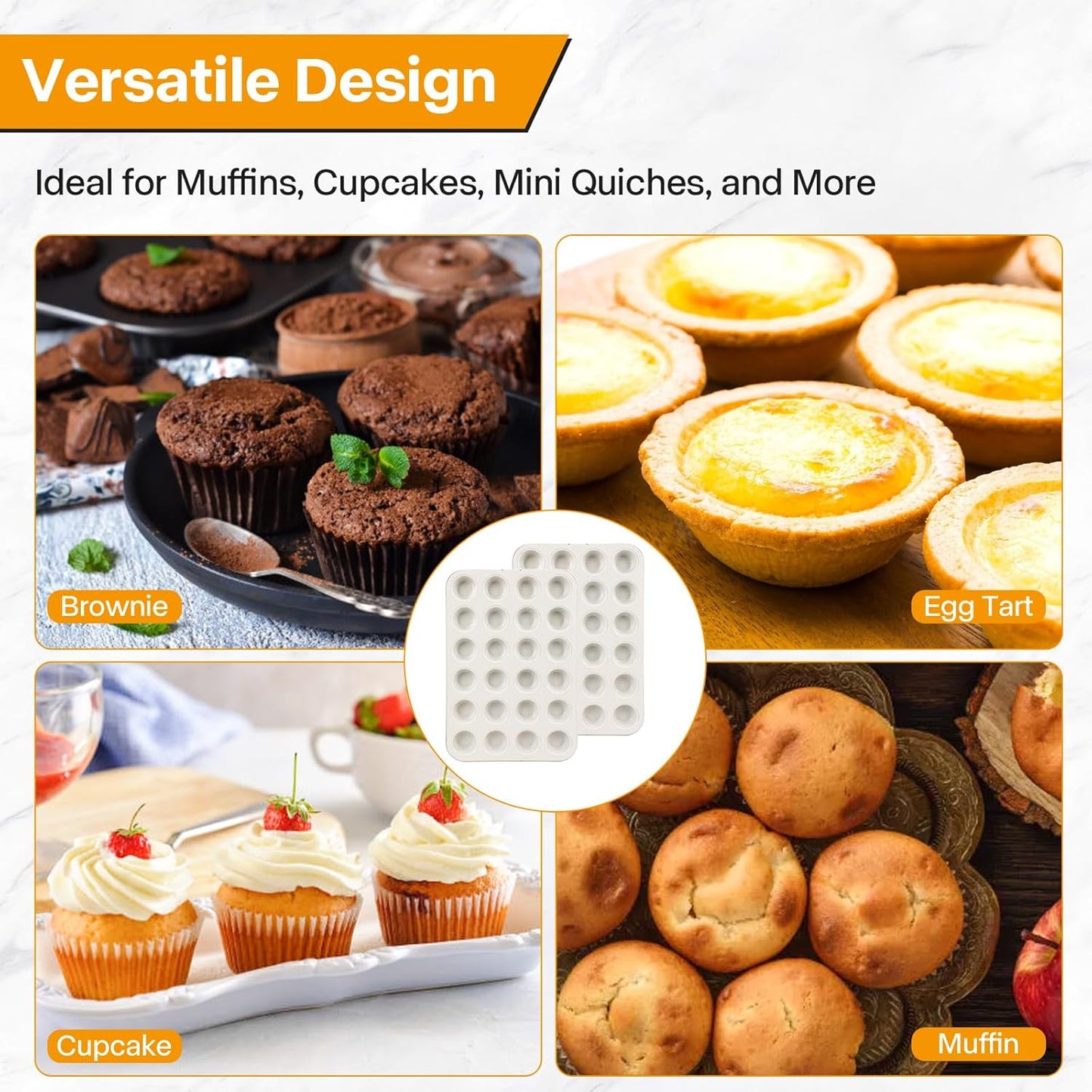 2-Pack 24-cup Beige Miffin Pan, Non-Stick Cupcake Muffin Tin, Ceramic Coating Safe Baking Cupcake Pan
