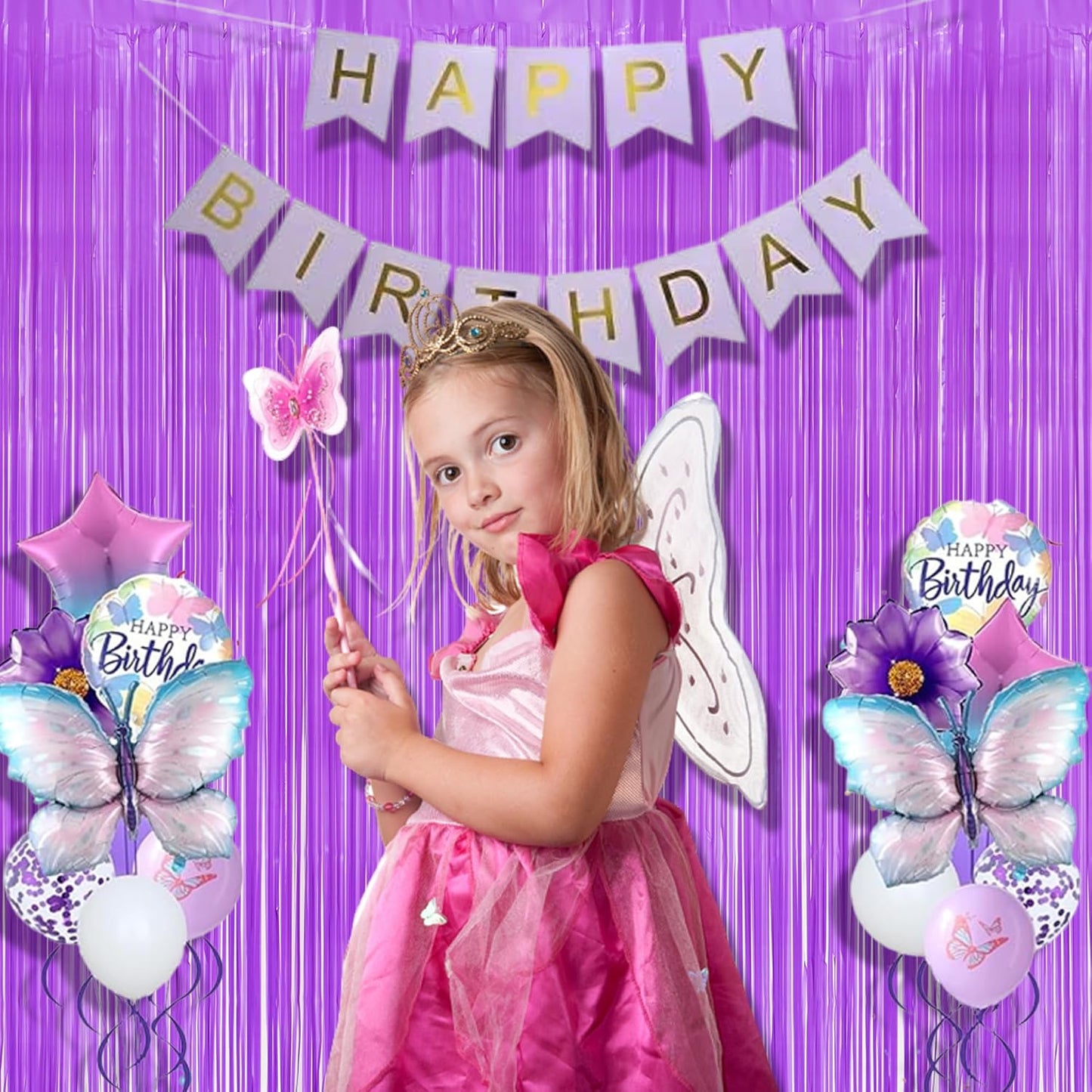 BRAVESHINE Tinsel Photo Backdrop Curtains - 2Pcs 3.2x8.2ft Pastel Purple Foil Fringe Streamer Curtain for Halloween/Easter Birthdays Bachelorette Valentines Mermaid Butterfly Party Decorations