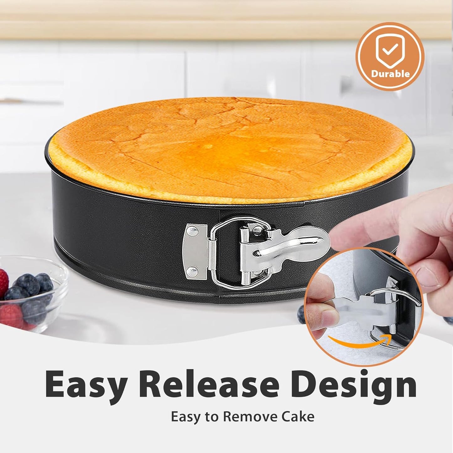 Springform Pan 9 Inch Nonstick Cheesecake Pan with Protector, Leakproof Spring Form Pan for Cheesecake, Round Cheese Cake Pans for Baking, 9 Inch Springform Cake Pan with 50Pcs Parchment Paper