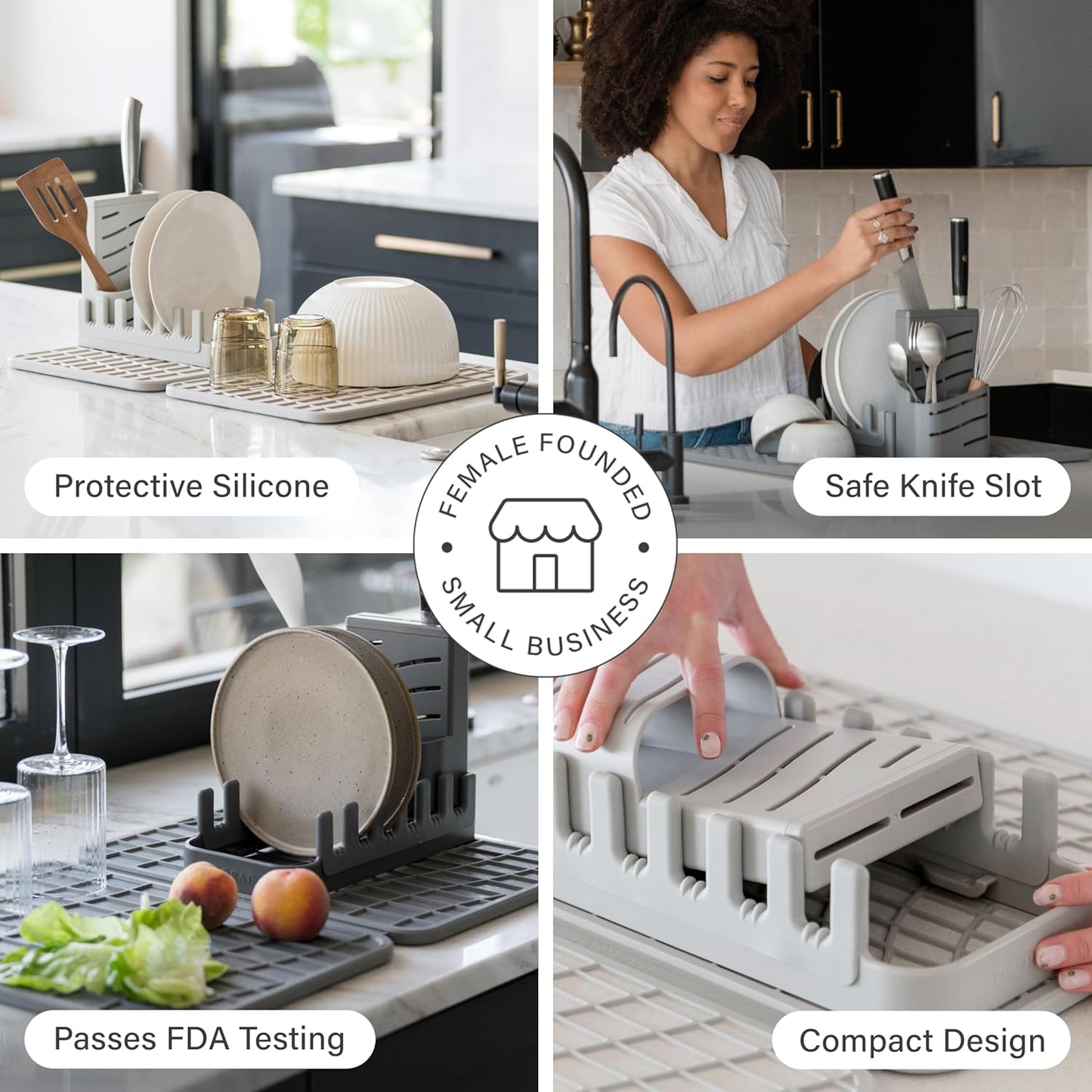 Dorai Home Collapsible Dish Drying Rack and Stone Dish Pad – Large Foldable Drying Rack with Instant - Dry Stone Mat – Space-Saving Drainer for Kitchen Counter - 24.6" x 16.5", Sand