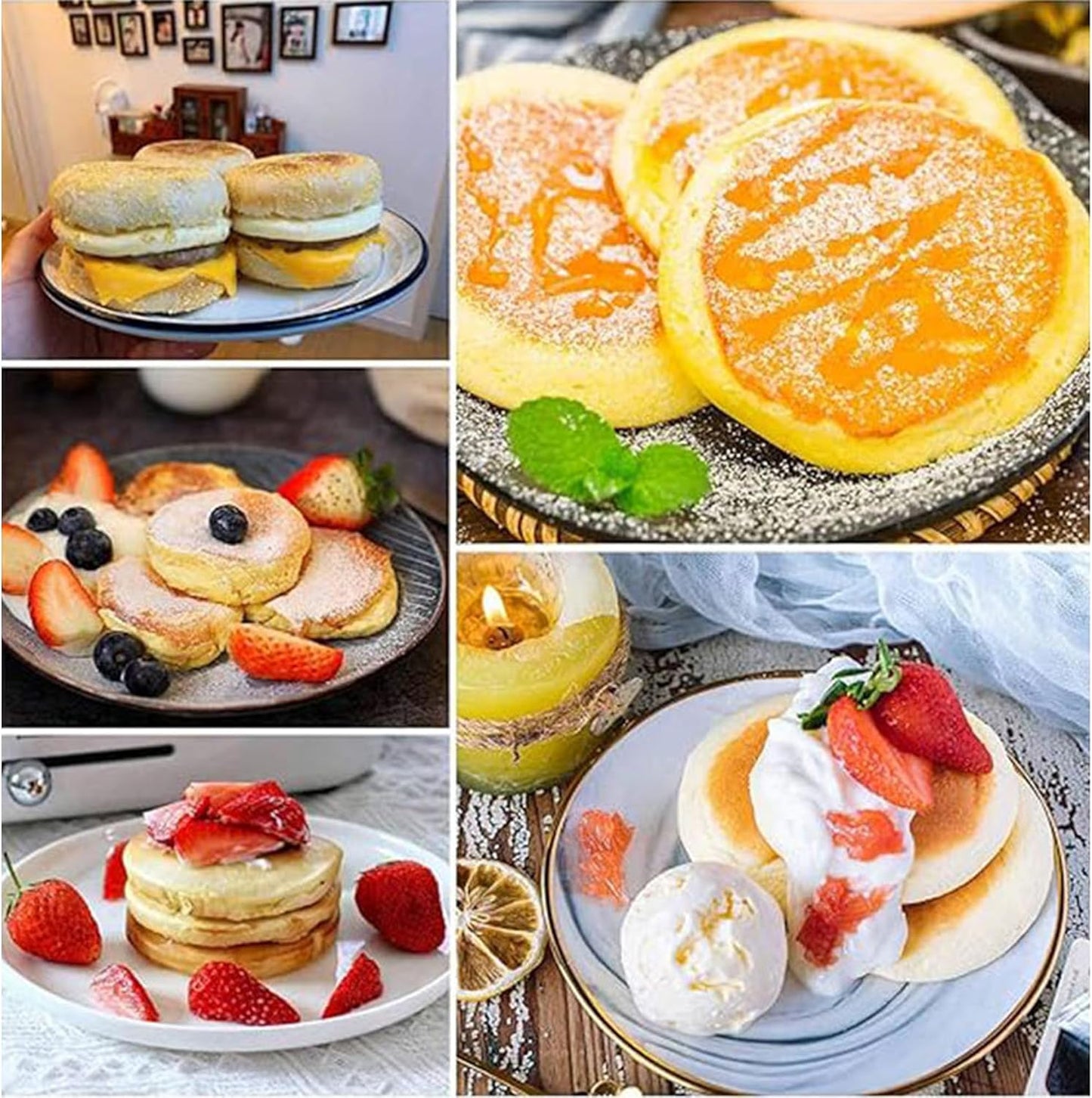 HLMOptimo English Muffin Rings, Stainless Steel Crumpet Rings, 6 Pcs Nonstick Metal Round Ring Molds with Silicone Oil Brush (3.15 inch)