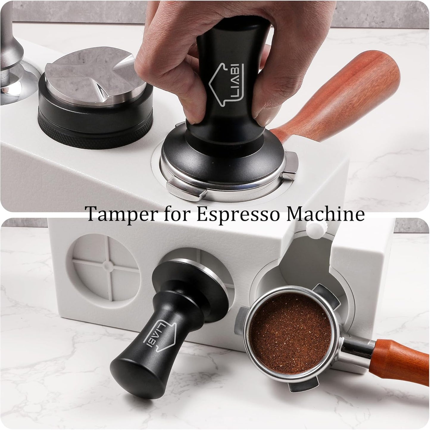 Coffee Tamper 51mm, Espresso Tamper with 2 Spring Loaded Tamper, Barista Coffee Tamper Tools with Aluminum Tamper Stand Holder, 100% Stainless Steel Flat Base Tamper for Espresso Machine(Black)