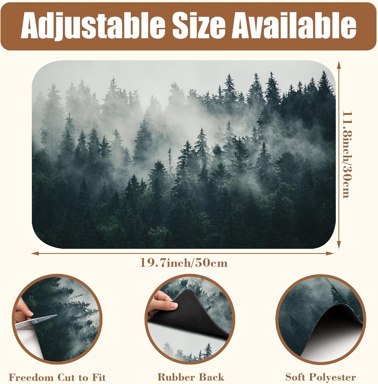 Foggy Forest Coffee Mat Absorbent Dish Drying Mat for Kitchen Counter Hide Stain Rubber Backed Coffee Bar Accessories Fit Under Espresso Machine Dish Drainer, 11.8 x 19.7 Inch