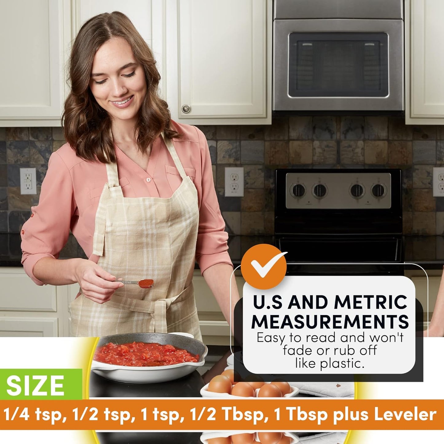 Spring Chef Stainless Steel Measuring Spoons Set of 6 with Leveler, Rectangular Metal Teaspoon & Tablespoon Measuring Spoons for Dry & Liquid Ingredients - Nesting Kitchen Gadgets For Baking & Cooking