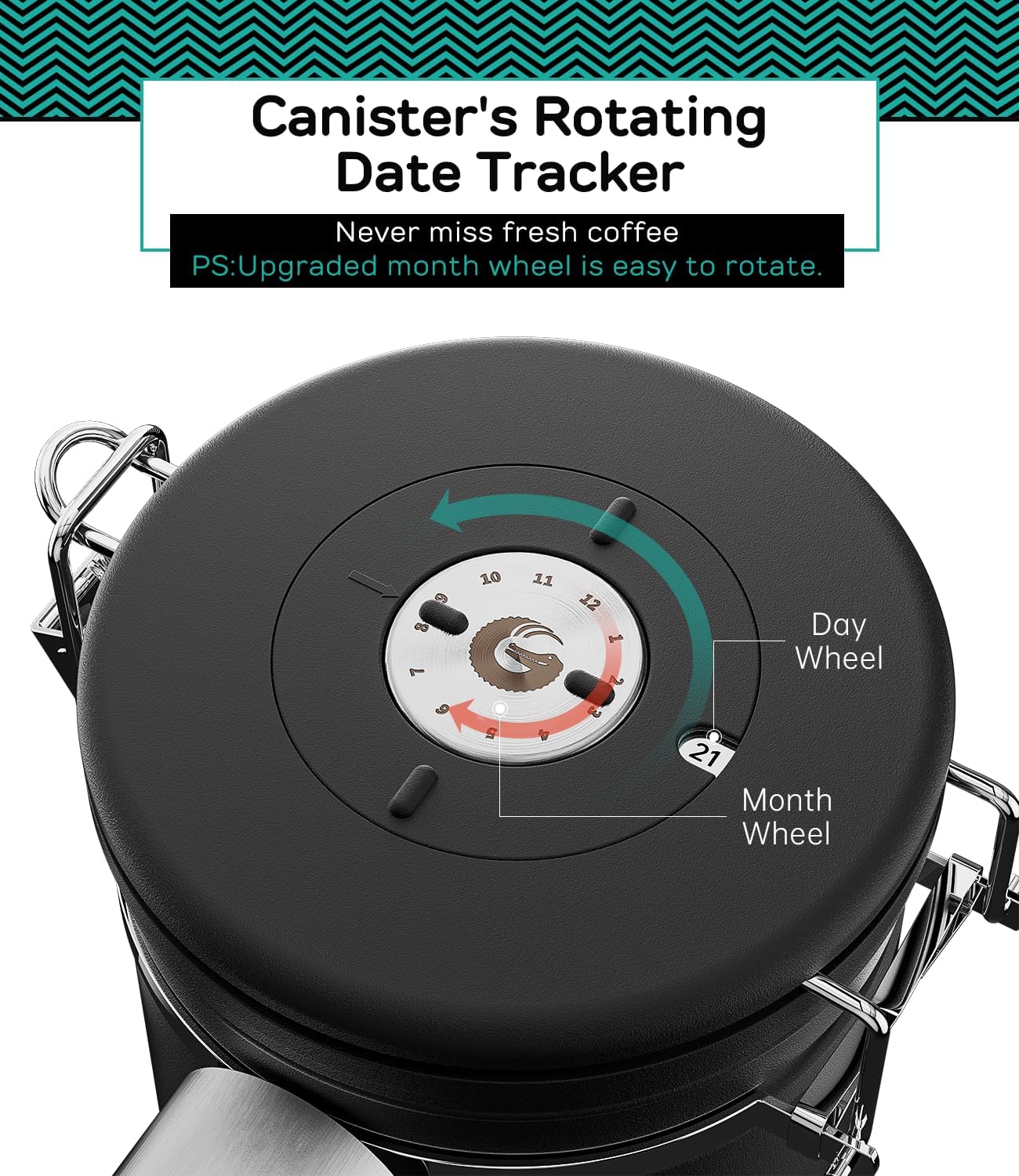 Coffee Gator Coffee Canister, 22oz Airtight Stainless Steel Kitchen Food Storage Container with Date Tracker, Valve, Scoop for Sugar, Grounds, Beans, Tea, Sugar, Cereal, Flour, Cookies Jars - Black