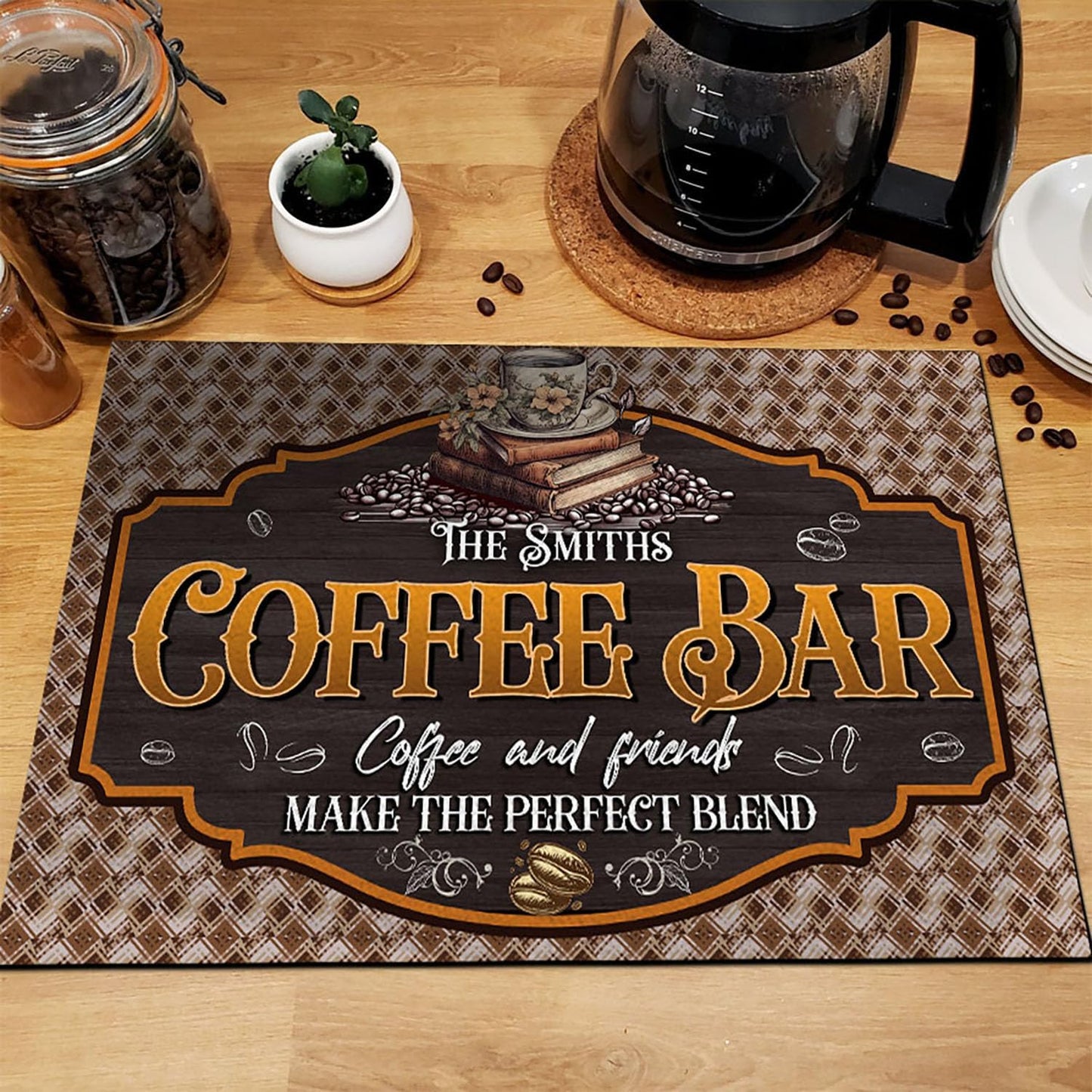THUYPT Personalized Absorbent Coffee Mat for Counter, Coffee Drying Mat Coffee Bar Accessories, Kitchen Counter Coffee Maker Coffee Station Decoration (02)