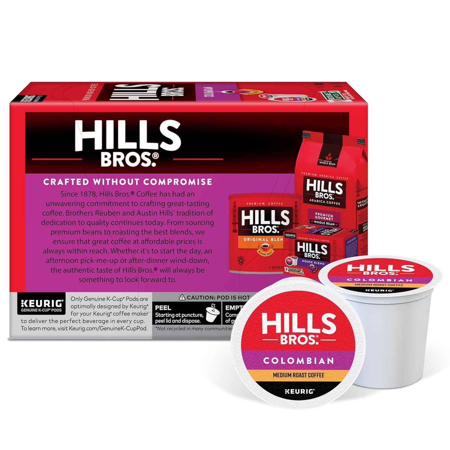 Hills Bros. Colombian Blend Keurig K-Cup Pods for Keurig Brewers – Medium Roast Premium Arabica Blend, Kosher – 2 Pack of 12 Single Serve Pods