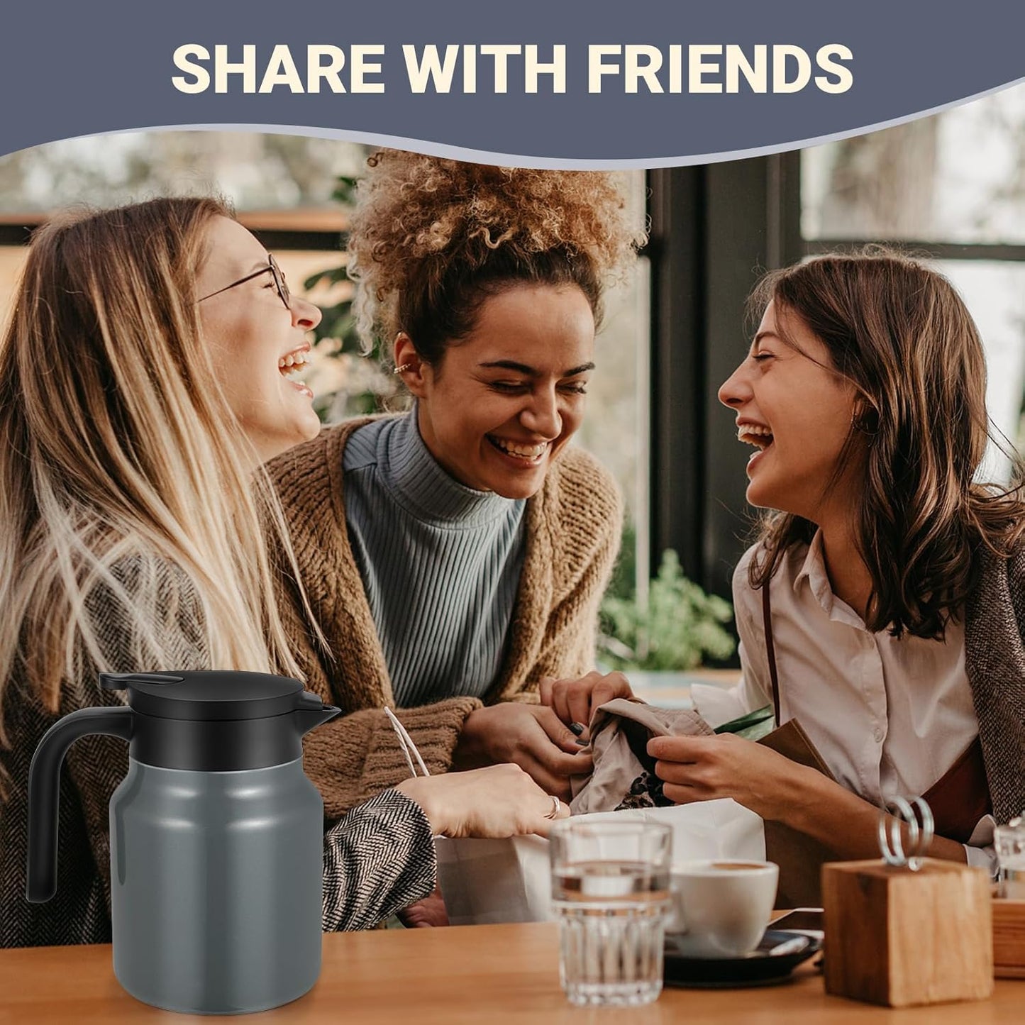 34Oz Thermal Coffee Carafe for Hot/Cold, Stainless Steel Thermos Carafes for Hot Liquids, Dustproof Insulated Hot Water Carafe for Party/Home,Charcoal