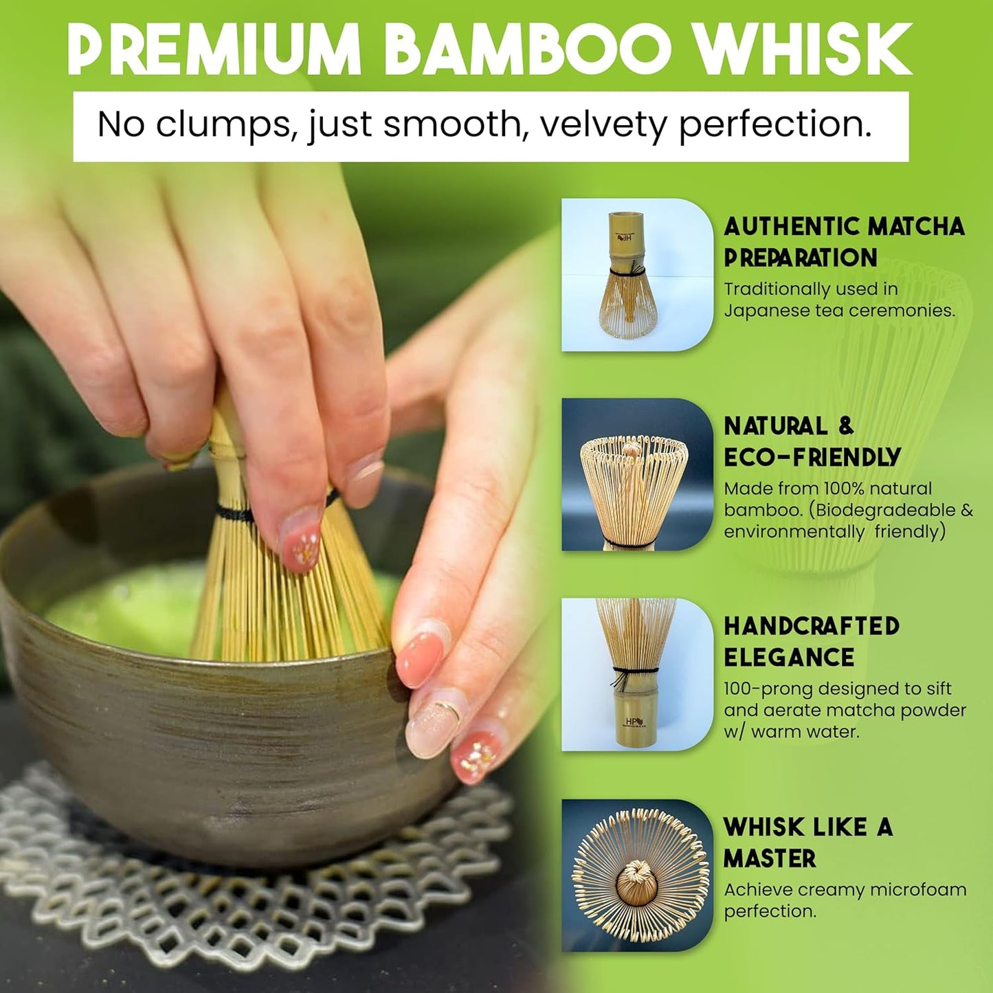 HAPPY PATH & CO Matcha Whisks for Japanese Matcha Tea - 100 prong Bamboo & Resin Whisk for Latte | Chasen Matcha Whisk | Traditional & Modern Whisks | Sustainable & Reusable Whisks for Koicha, Usucha