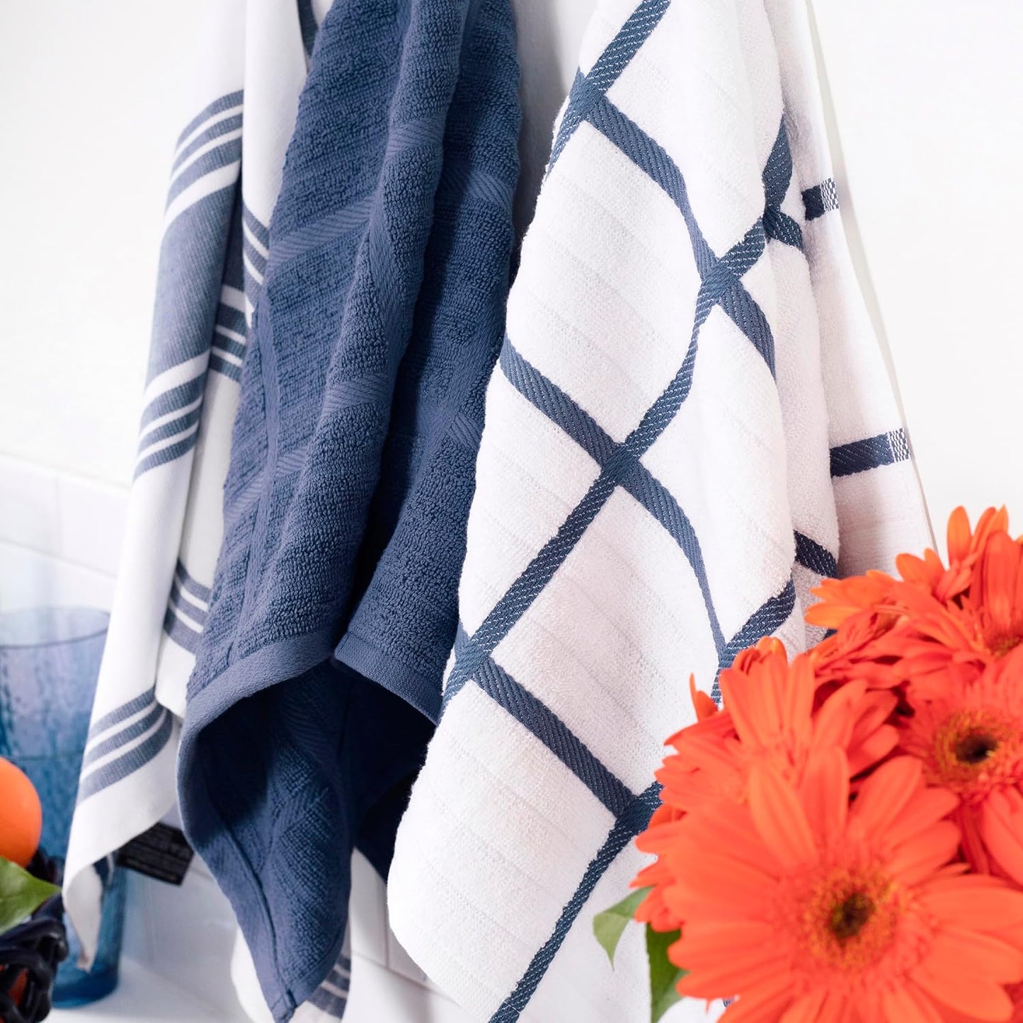 All-Clad Solid & Coordinate Kitchen Towels: Highly Absorbent, Super Soft Long Lasting 100% Cotton, 17" x 30" Tea Towels for Cleaning & Drying Dishes, Pans, Glassware, Countertops, 4-Pack, Indigo