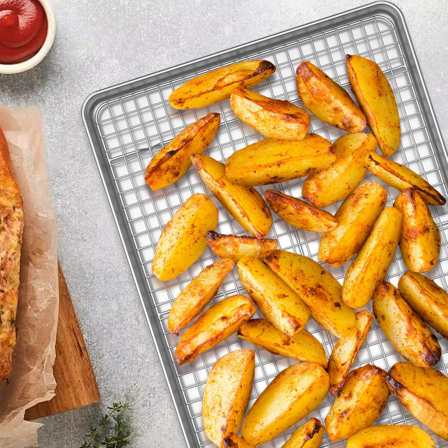 Baking Sheet with Rack Set [2 Pans + 2 Racks], Wildone Stainless Steel Cookie Sheet Baking Pan Tray with Cooling Rack, Size 16 x 12 x 1 Inch, Non Toxic & Heavy Duty & Easy Clean