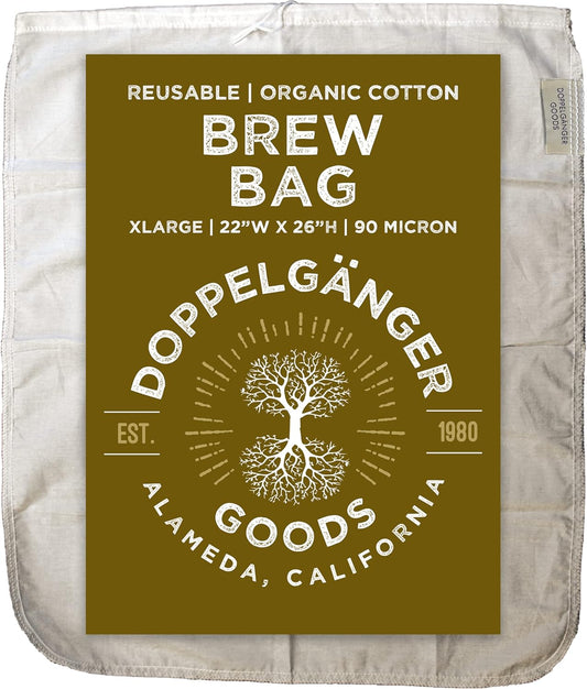 (XL 22in x 26in) Organic Cotton Brew In A Bag - Reusable Home Brewing Strainer Bag to Boil and Strain Hops, Apple Cider, or Extra Large 5 Gallons Commercial Cold Brew Coffee Filter