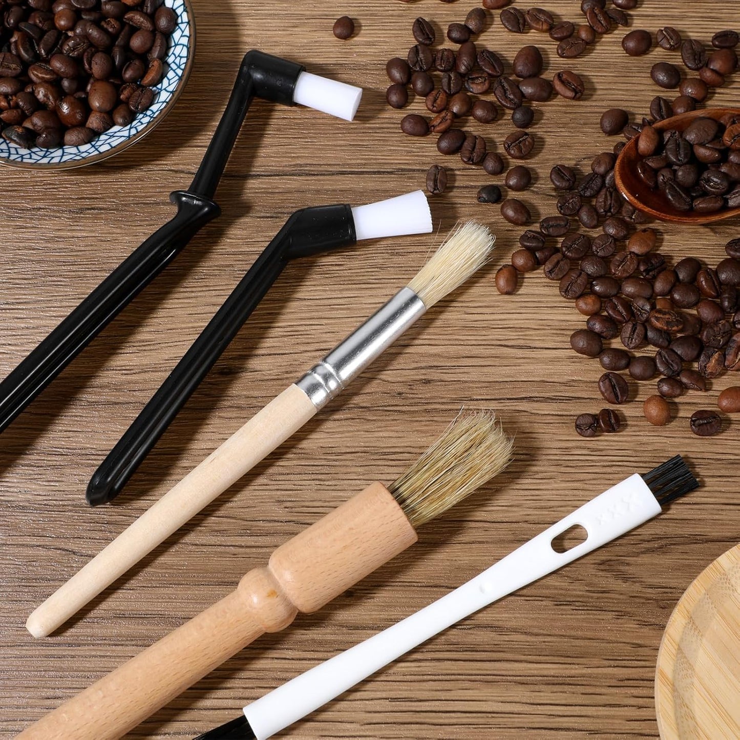 5 Pcs Coffee Grinder Brush Group Head Brush Brushes Kit Nylon Machine Cleaning Brushes Wooden for Coffee Machine