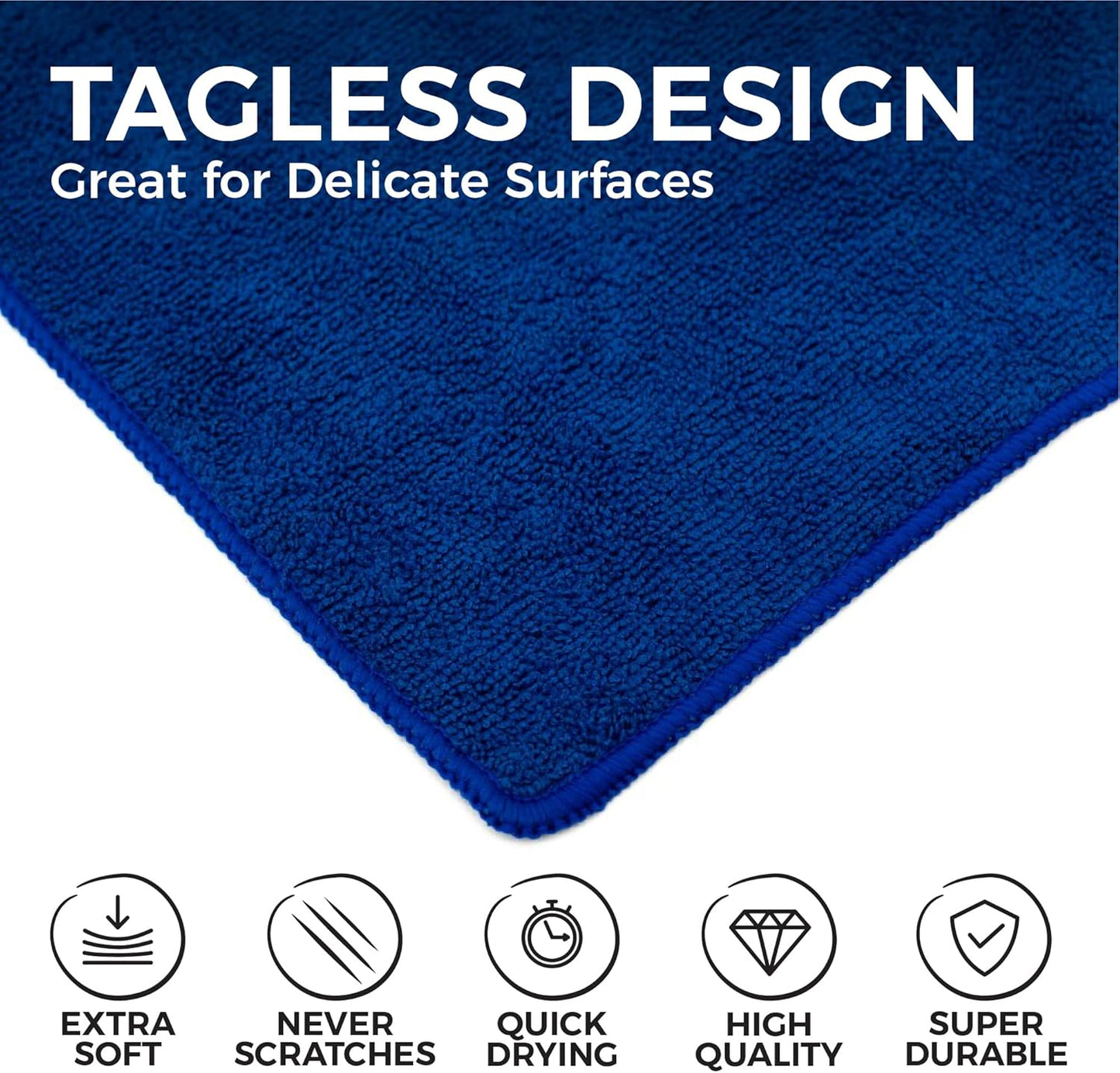 The Rag Company - All-Purpose Microfiber Terry Cleaning Towels - Commercial Grade, Highly Absorbent, Lint-Free, Streak-Free, Kitchens, Bathrooms, Offices, 300gsm, 12in x 12in, Royal Blue (12-Pack)