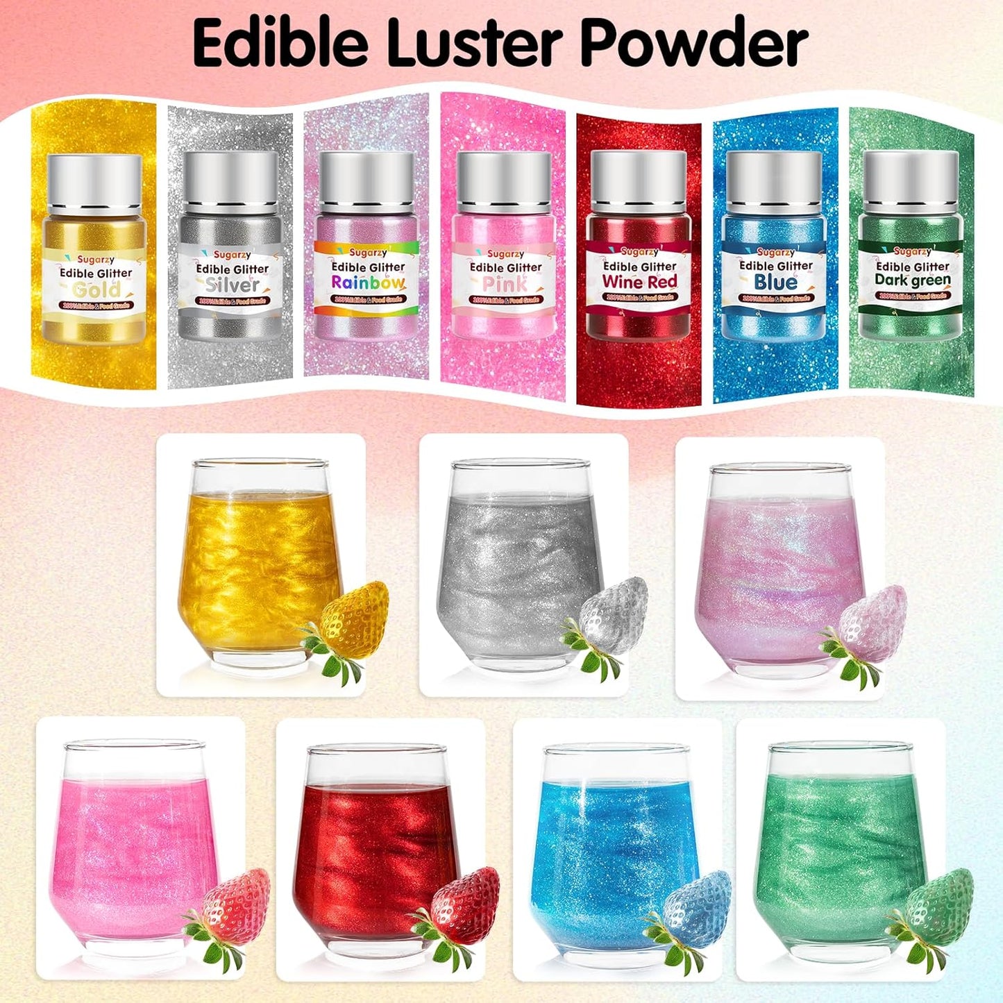 Edible Rainbow Glitter for Drinks,Food Grade 10g Iridescent Sprinkles Cake Decorating Supplies,Edible Luster Dust for Cocktail Beverages,Food Coloring Shimmer Powder for Baking,Cake Cupcakes Cookies Drinks Candy Strawberries Decorations