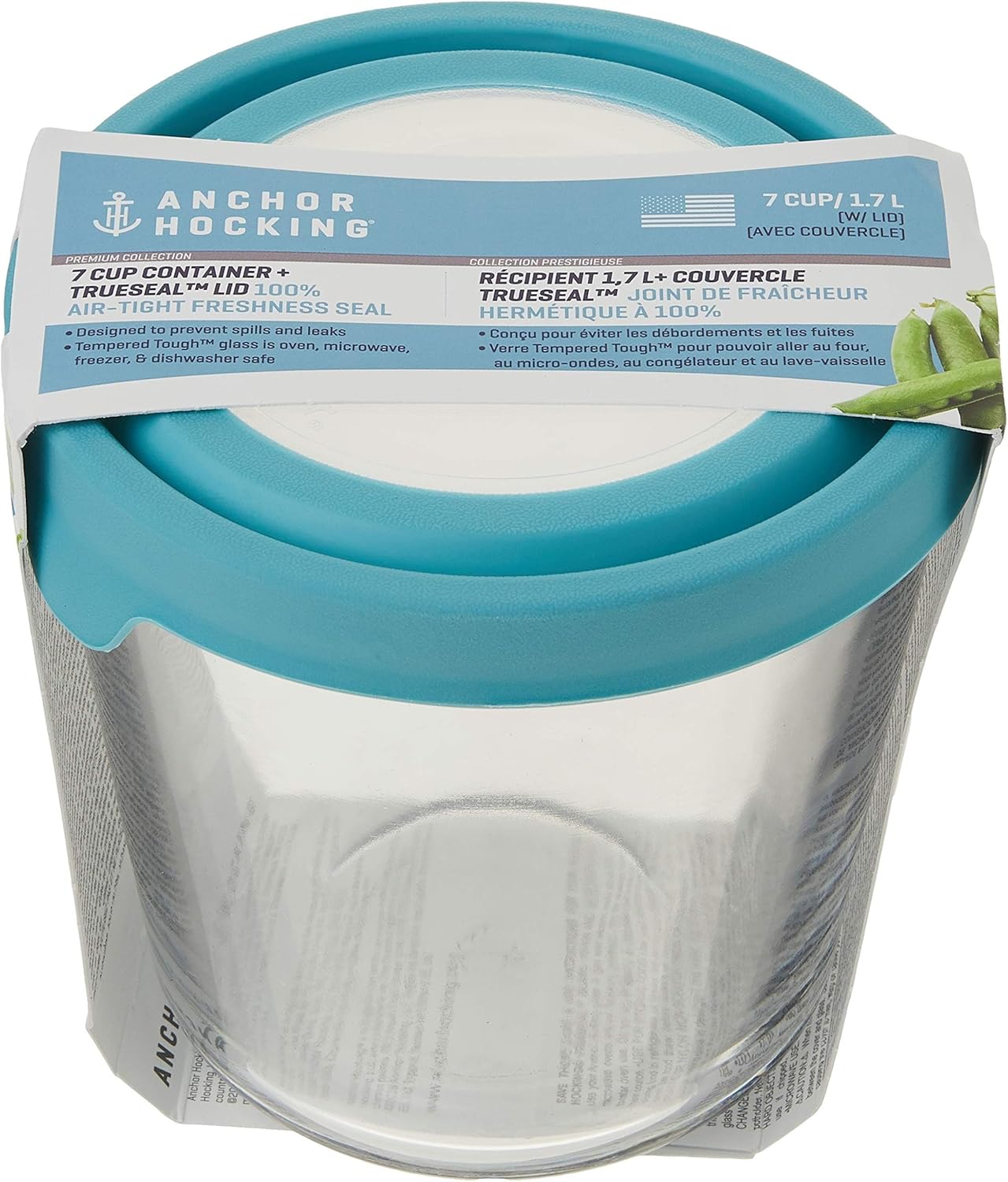 Anchor Hocking Trueseal Glass Food Storage Container with Airtight Lid, 7 Cup Tall, Mineral Blue