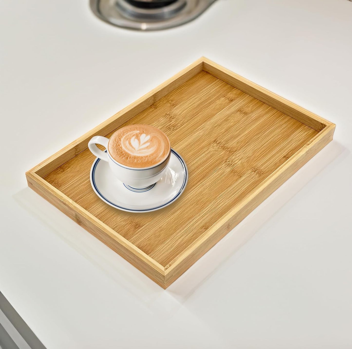 Bam & Boo (2-Pack) Natural Bamboo Rectangle Serving & Vanity Tray - for Kitchen, Bathroom, Countertop, Coffee Table (15.75" x 11" x 1.2")