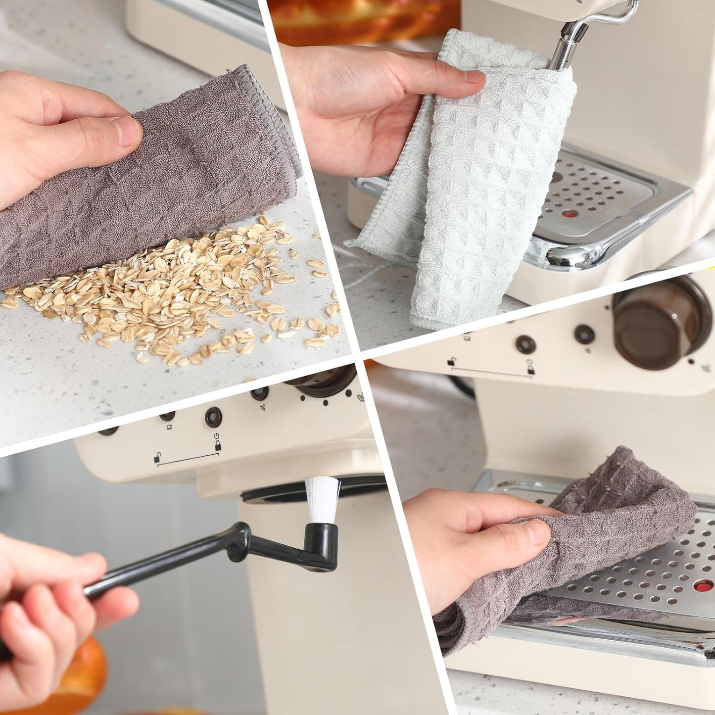 8 Pcs Espresso Machine Cleaning Accessories with 6 Coffee Towels Barista Microfiber Cloths 2 Cleaning Brush Grinder Tool with Spoon Coffee Bar Essentials for Steam Wands Countertops