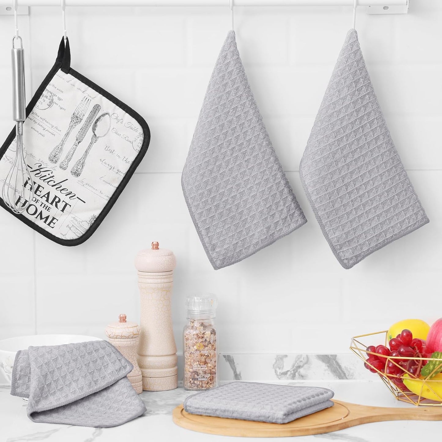 Homaxy Microfber Wafle Weave Kitchen Dish Cloths, 12 x 12 Inch Ultra Absorbent and Solid Color Dish Towels for Kitchen Fast Drying Dishcloth for Washing Dishes, 6 Pack, Gray