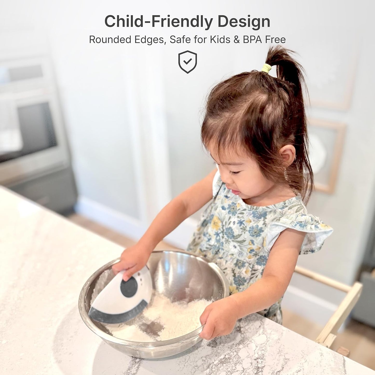 Nextrend BakerScraper – 5-in-1 Flexible Bowl Scraper, Bench Scraper and Dough Scraper with Stainless Steel Edge, Ruler & Herb Stripper – BPA Free, Dishwasher Safe - Gray