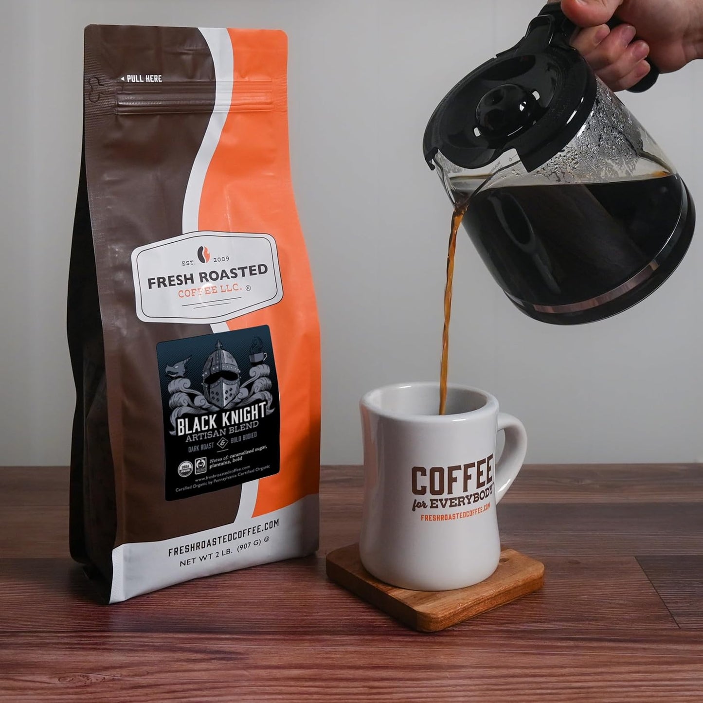 Fresh Roasted Coffee, Organic Black Knight | USDA Organic, Kosher | Dark Roast 2 lb (32 oz) Ground