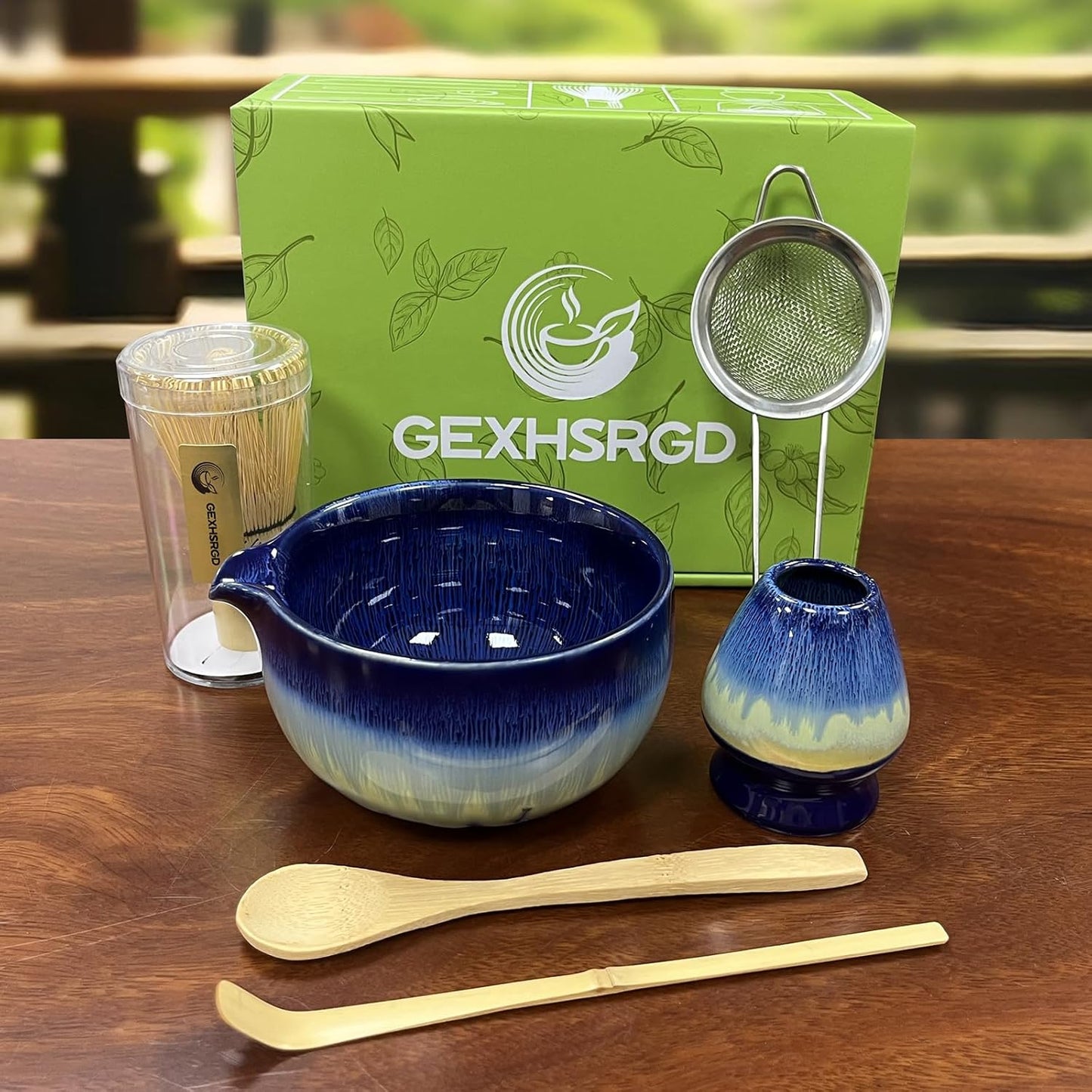 Matcha Whisk Set,6Pcs Matcha Kit Includes Matcha Whisk and Holder,Matcha Bowl with Spout,Matcha Sifter and 2Pcs Matcha Spoon,Suitable as a gift for those who like matcha (Gradient Blue)