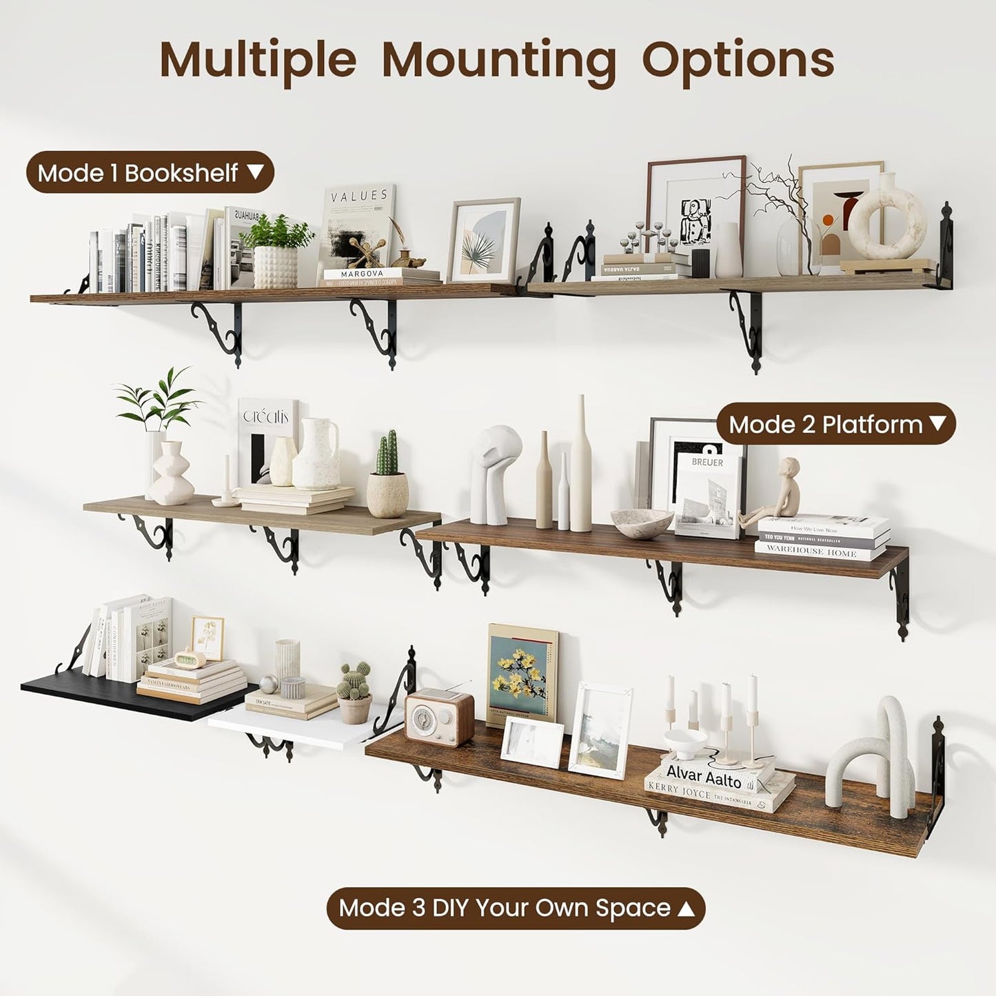 RICHFOCUS 12 Inch Deep Floating Shelves for Wall, 31.5" W x 12" D Wood Wall Shelves Set of 2, Wide Floating Shelves for Living Room, Bedroom, Kitchen, Bathroom and Decor Storage, Walnut