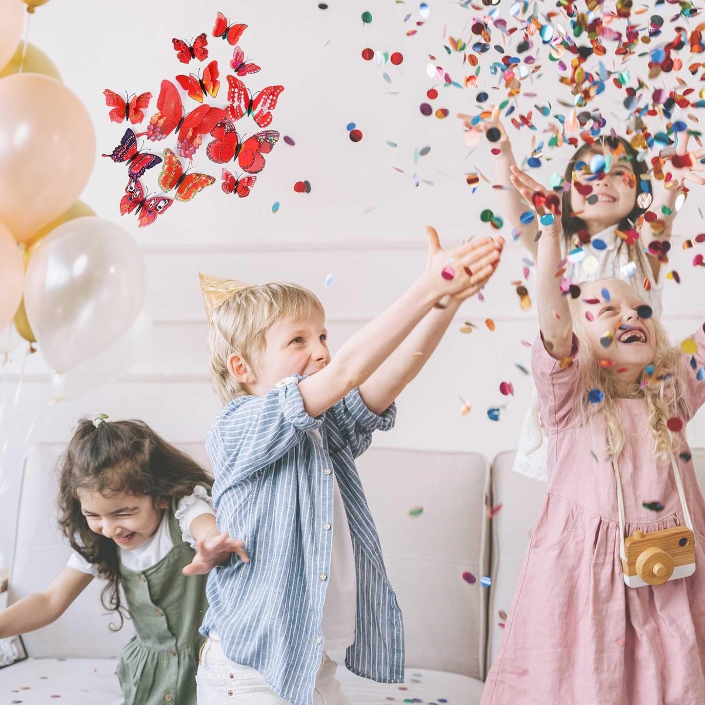 Butterfly Wall Decor 24/48 PCS, 3D Butterflies Stickers for Party Decorations with Magnets (Red, 24)