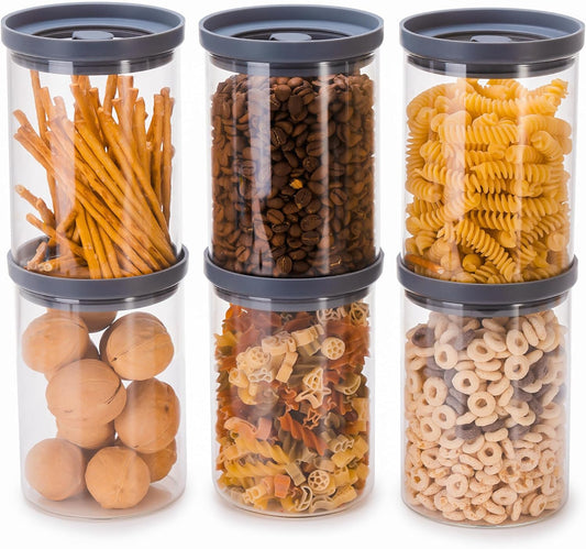 Glass Airtight Canisters with Silicone and Glass Lids – BPA-Free Borosilicate Containers for Food Prep, Storage, Wet or Dry Food Jars for Rice, Tea, Coffee, Candy – Set of 6 (28 oz)