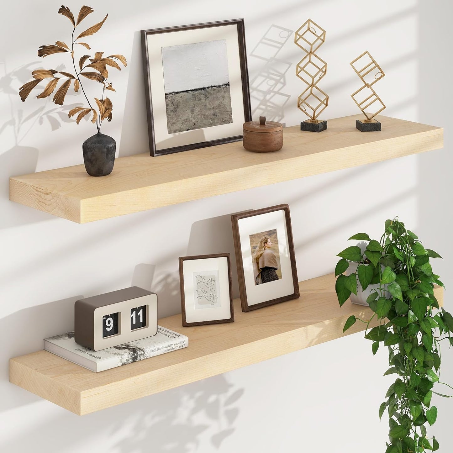 Floating Shelves for Wall, USA-Sourced Maple Wood 36 Inch Long Wall Shelves Set of 2, Natural Wooden Mounted Picture Ledge Shelf, Nursery Book Storage Shelf Kids Bookshelf, Display Shelf