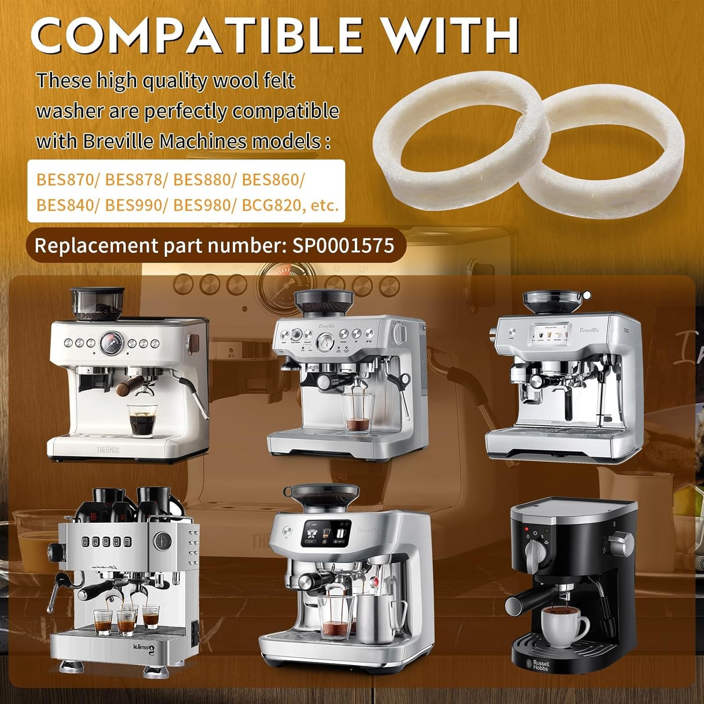 10 Pack Felt Washer Replacement & Espresso Grinders Cleaning Brush for Breville Espresso Machines Grinders BES870/ BES878/ BES880/ BES860/ BES840/ BES990/ BES980/ BCG820