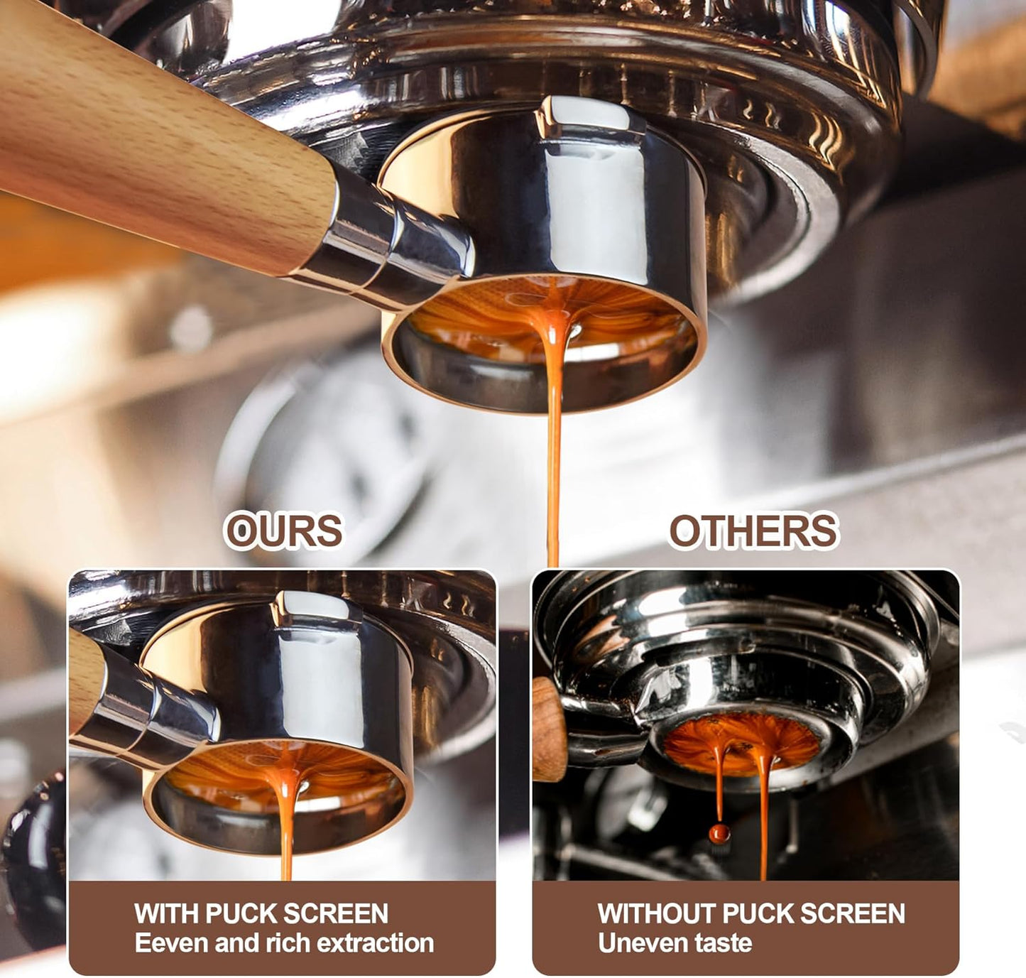 51 mm Bottomless Portafilter with Puck Screen 3 Ears Espresso Portafilter Compatible with Delonghi Dedica EC680, EC685,SMEG & EUPA Coffee Machines,Stainless Steel Porta filter and Maple Handle