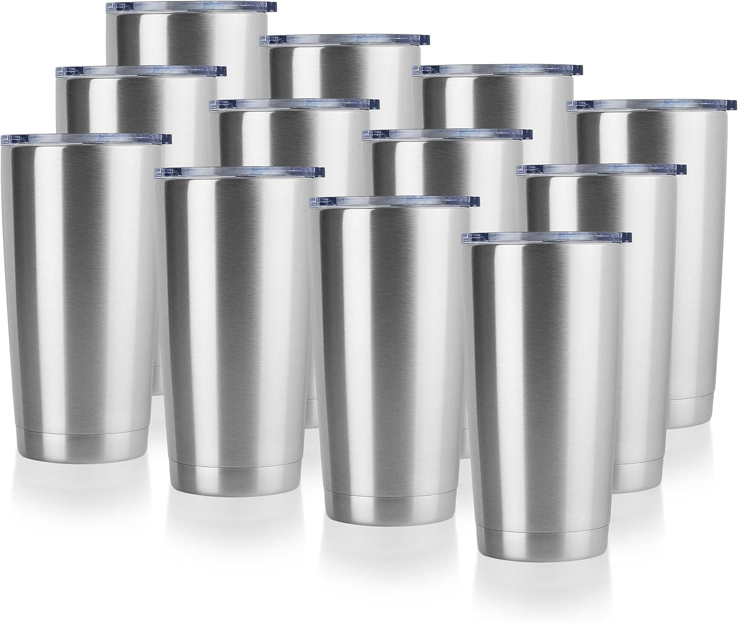 DOMICARE 20oz Stainless Steel Tumbler Bulk with Lid, Double Wall Vacuum Insulated Travel Mug, Powder Coated Coffee Cup, Stainless Steel, 12 Pack
