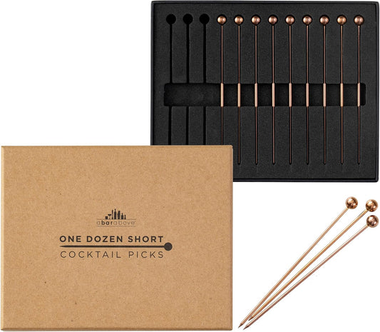 A Bar Above Short Antique Copper Cocktail Picks, Metal Stir Sticks Drink Garnish, Bloody Mary Skewers, Shrimp Cocktail, and More, Cocktail Toothpicks for Appetizers, 12 Cocktails Sticks for Drinks