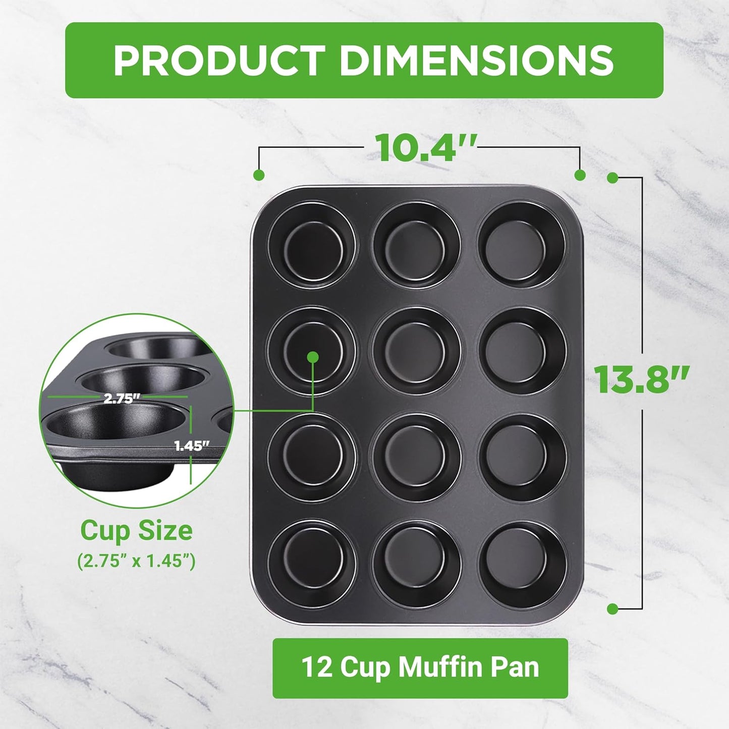 NutriChef 13” Non-Stick Muffin Baking Pan - Premium Dark Gray Carbon Steel Bake Tray, Commercial Grade Restaurant Quality Metal Bakeware - Dishwasher Safe