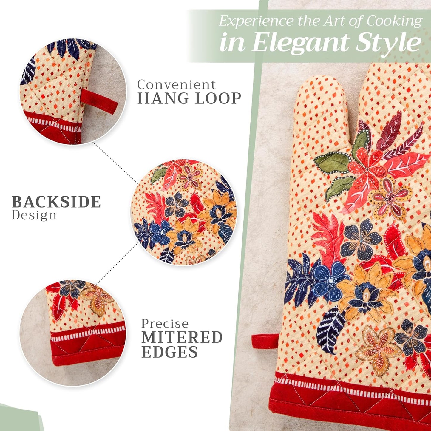 Maison d' Hermine Oven Gloves 100% Cotton Oven Mitt 7" x 13" with Loop Heat Resistant, BBQ, Cooking Gloves, Baking, Grilling, Kitchen, Handling Hot Pans (Pack of 1, Kalahari)