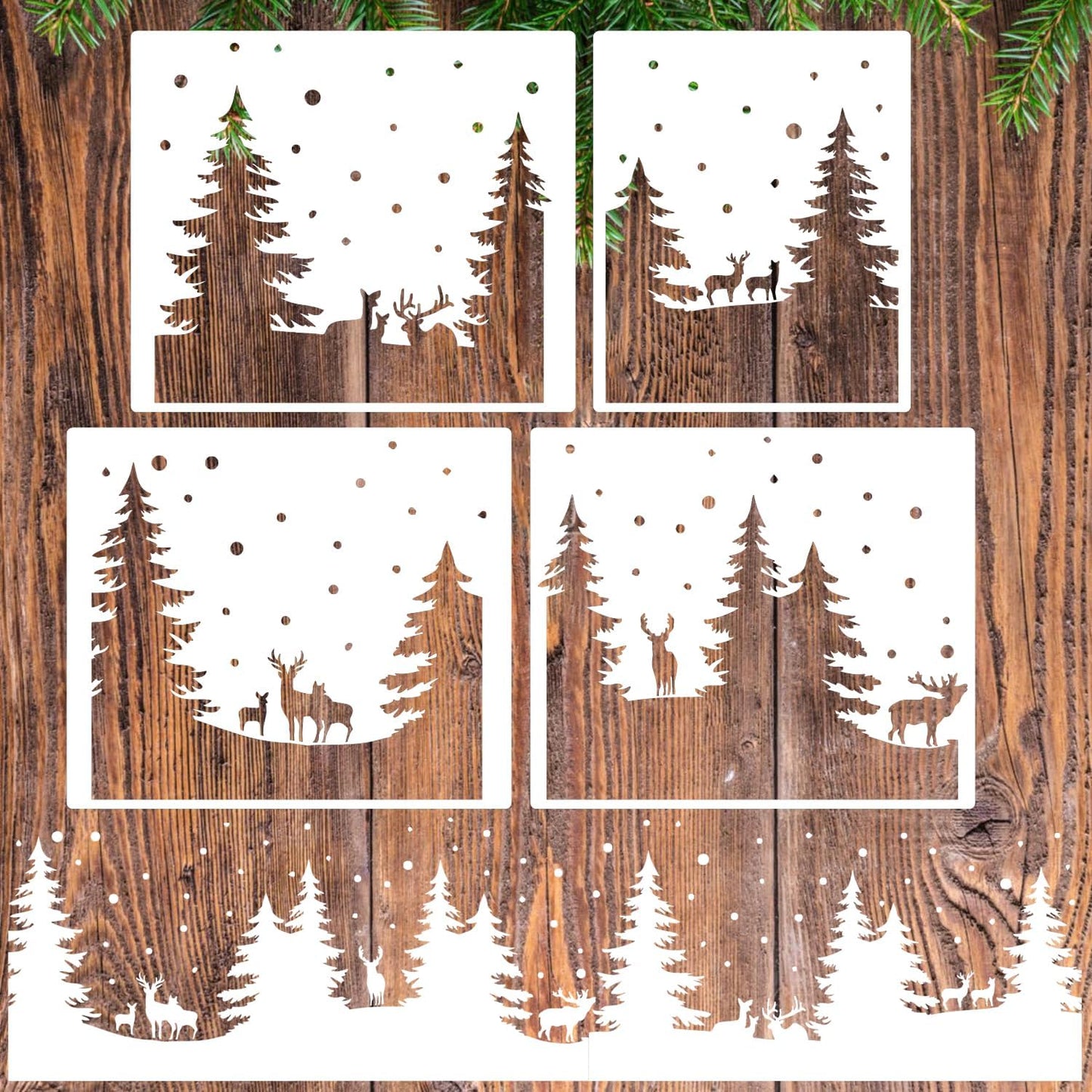 Christmas Stencils for Window Glass Large Christmas Stencil Forest Deer Stencil for Doormat Winter Scene Holiday Drawing Templates for Painting on Wall Canvas Paper Doormat