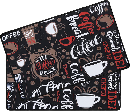 SHACOS Coffee Bar Mats 2-pack, 12x19 Inch Absorbent Non-Slip Rubber, Waterproof & Heat Resistant, Black