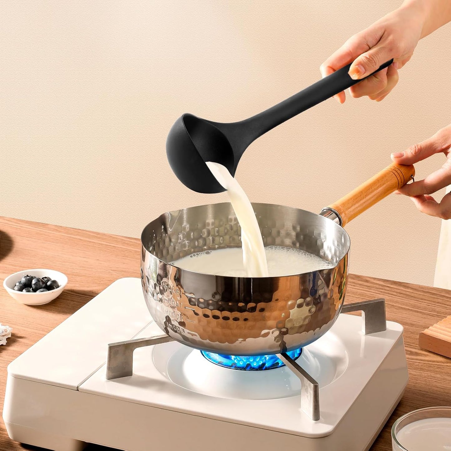 Silicone Kitchen Cooking Utensils Set: MOACC Heat Resistant 13inch Long Kitchen Gadgets, BPA Free Non Stick Rubber Cook Accessories For Food Prep, Frying, Serving, Basting (Black)