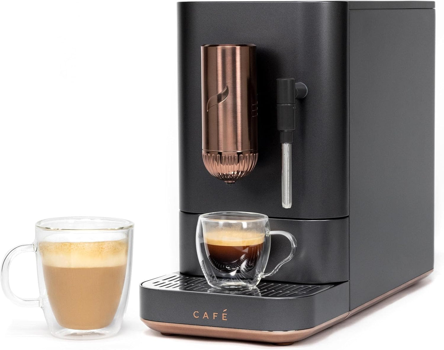 Café Affetto Automatic Espresso Machine + Milk Frother | Built-In & Adjustable Espresso Bean Grinder | One-Touch Brew in 90 Seconds | Matte Black, 1.2 Liter, (C7CEBBS3RD3)
