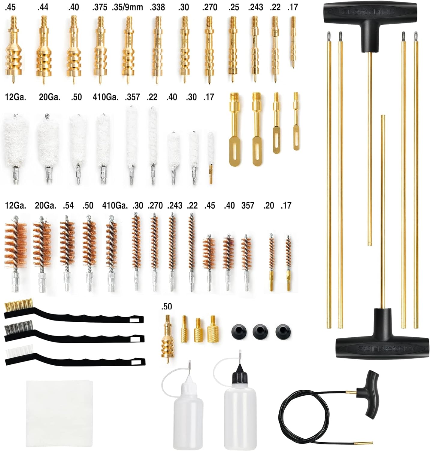 GLORYFIRE Gun Cleaning Kit Universal for Guns, Gun Brushes for Pistol, Handgun, Shotgun, Elite Brass Rods and Wire Rope, Hunting Gear Gun Accessories for Men