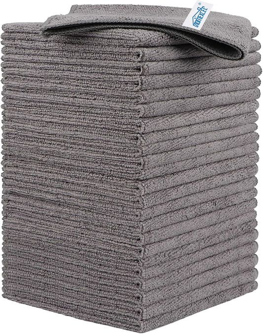 HOMEXCEL Grey Microfiber Cleaning Cloth, 24 Pack Cleaning Towels for Kitchen, Lint Free, Scratch-Free, Highly Absorbent, and Reusable Cleaning Rags for House, Window and Glass, Cars, 11.5 X11.5 inch