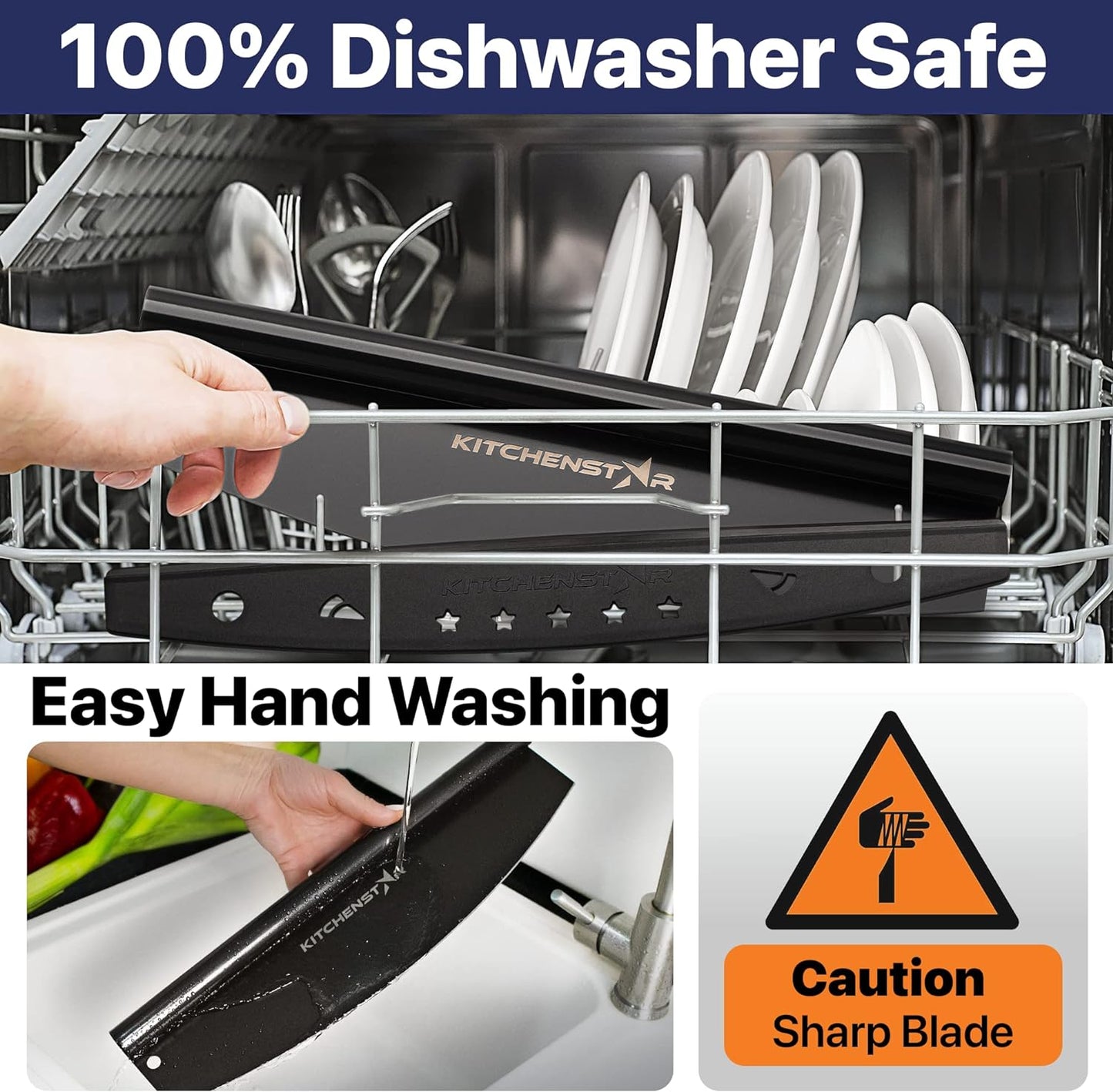 KitchenStar 16-Inch Pizza Cutter Rocker Blade - Sharp Stainless Steel Slicer Knife, Protective Cover, Black Nonstick, Large - Professional Pizza Oven Accessories