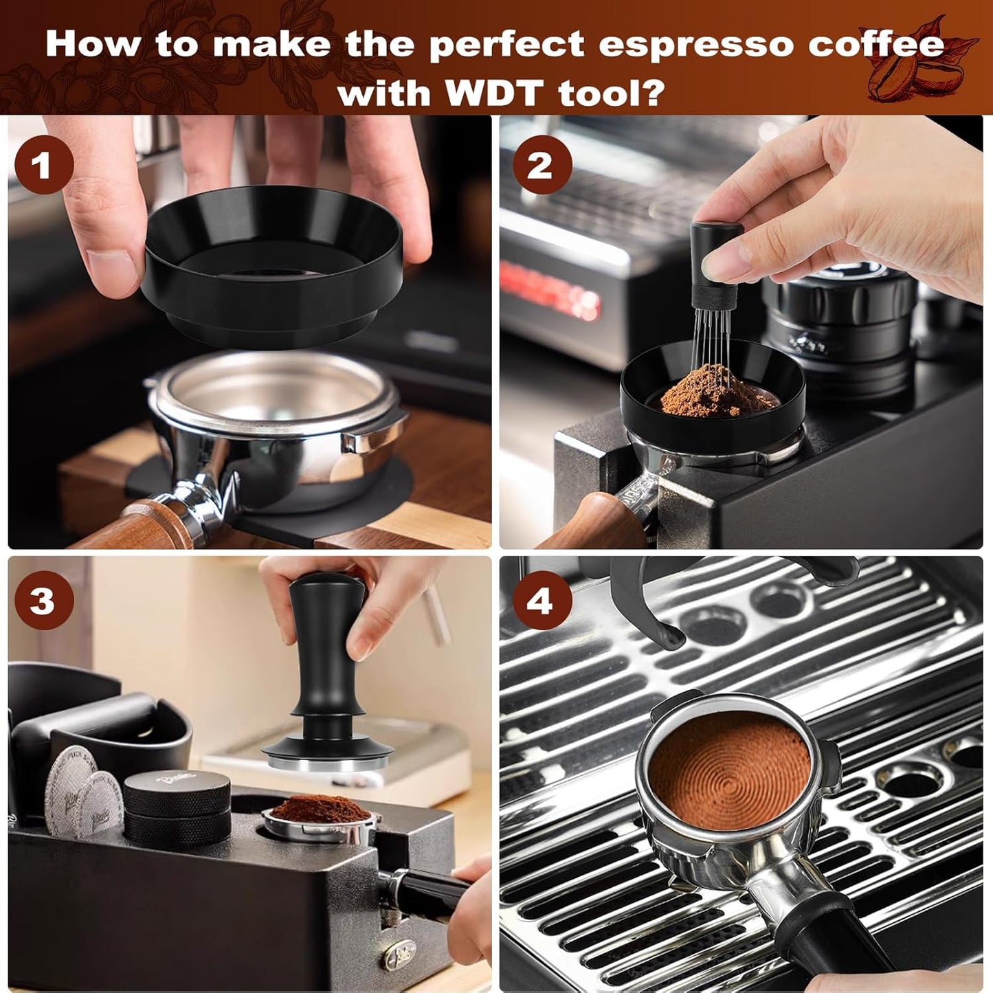 Espresso Accessories Kit 53.5mm, Coffee Tamper with Spring Loaded Calibration, 316 Stainless WDT Tool with Magnetic Stand and Dosing Funnel Set Fits Espresso Machine Press and 53.5mm Portafilters